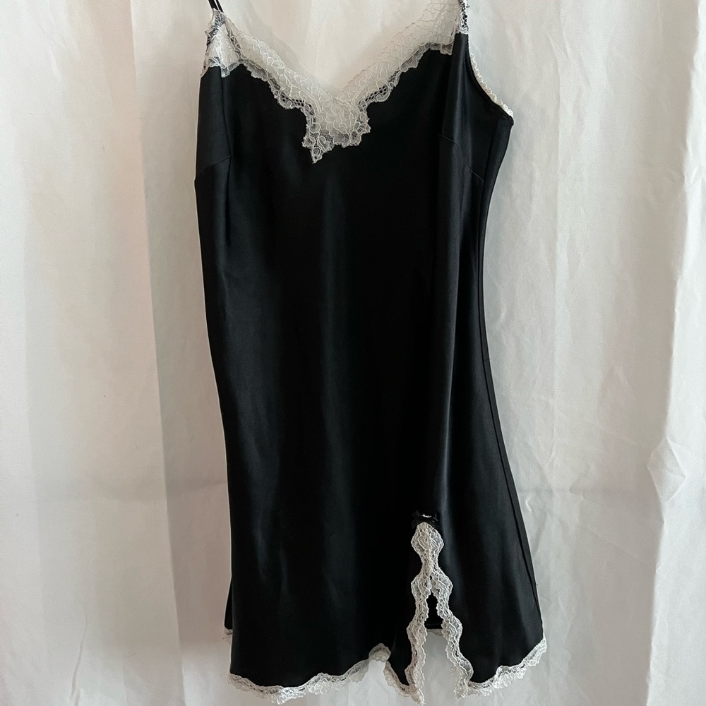 Victoria’s Secret Black and White Silk Slip with Lace accents